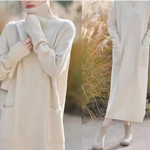 Load image into Gallery viewer, LISBET Elegant, High-neck Knit Dress with Long Sleeves, Belt and Pockets