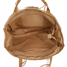 Laden Sie das Bild in den Galerie-Viewer, KONA Two Tone Hand-woven Shoulder Tote Bag Bohemian Straw Beach Bag with Tassel