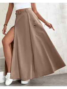 JODIE Fashion High-Waist Irregular Pockets Long Skirt