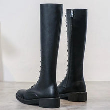 Load image into Gallery viewer, KENSEY High Low Heel Knee High Boots with Round Toe and Lace-Up Design