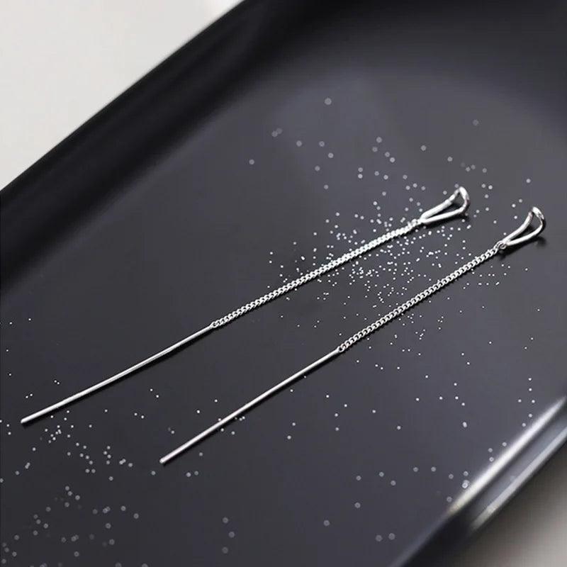 HUMMING Stylish Long Drop Earrings in Silver and Gold Tones, featuring Sparkling Zircon or Crystal Accents