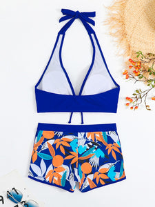 JINGA Halter Boy Shorts High-Waisted Printed Two-Piece Swimsuit Set