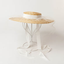 Afbeelding in Gallery-weergave laden, ALY Handcrafted Straw Long Ribbon with Tulle Overlay Ornamented Fascinator Headwear