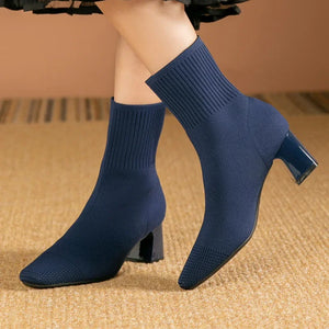 MILO Knits High Heels Sock Stretch Ankle Boots Rubber Sole