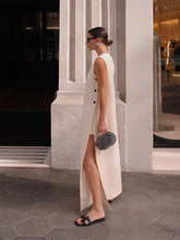 Indlæs billede til gallerivisning COLLETE Sleeveless Button Split Midi Dress for Women with Round Neck