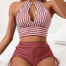 Load image into Gallery viewer, IONA Stripes Bikinis Set: Sexy High Waist Two-Piece Swimsuit with Shorts for Women - Bali Lumbung