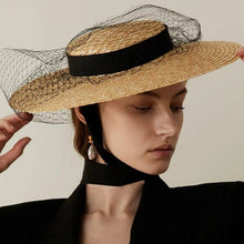 Cargar imagen en el visor de la galería, ALY Handcrafted Straw Long Ribbon with Tulle Overlay Ornamented Fascinator Headwear