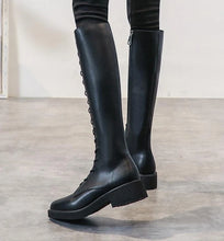 Cargar imagen en el visor de la galería, KENSEY High Low Heel Knee High Boots with Round Toe and Lace-Up Design