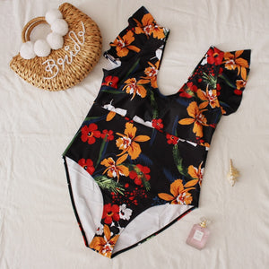ANNABELLE Women Ruffled Flowers Printed Plus Size Monokini Swimsuit Set Size XL-4XL