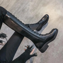Laden Sie das Bild in den Galerie-Viewer, KENSEY High Low Heel Knee High Boots with Round Toe and Lace-Up Design