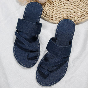 AKILI Denim Sandals Flat Toe & Fashionable