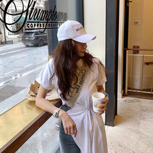 Cargar imagen en el visor de la galería, VIENA Women&#39;s Asymmetrical Long T-Shirt Dress with Short Sleeves and a Round Neckline