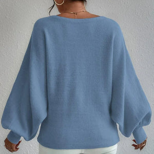 SLOAN Loose Pullover Knitted Sweater with Lantern Sleeves