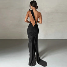 Laden Sie das Bild in den Galerie-Viewer, DUCY Stylish Women&#39;s Backless Maxi Dress with Ruched Design