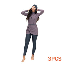 Laden Sie das Bild in den Galerie-Viewer, GHAALIYA Full-Coverage Burkini Swimsuits with Sleeves and Hijab for Islamic Traditions 3 Piece Set - Bali Lumbung