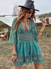 Load image into Gallery viewer, ARIA Deep V-Neck Boho Lace See-Through Swimsuit Short Style Cover Up