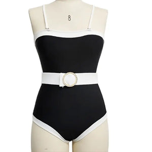 DHEDHE Stylish One-Piece Off-Shoulder Bikini with Color Block Design