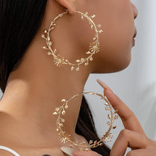 Load image into Gallery viewer, OILA #2 Gold Hoop Earrings for Women with Leaf and Flower Design, Large Circle Shape