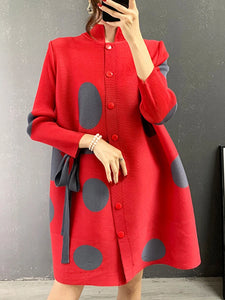 LIBO #1 Polka Dot Dress - Single Breasted & Stand Collar