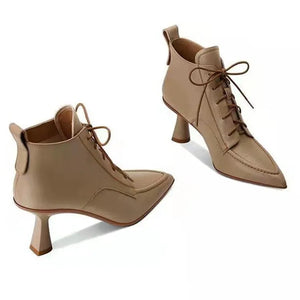 CIA Pointed Toe Square High Heel Buckle Ankle Boots - Bali Lumbung