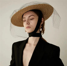 Indlæs billede til gallerivisning ALY Handcrafted Straw Long Ribbon with Tulle Overlay Ornamented Fascinator Headwear