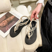 Laden Sie das Bild in den Galerie-Viewer, ELA #2 Casual Beach Inspired Braided Pearl Women Flat Sandals Open Toe