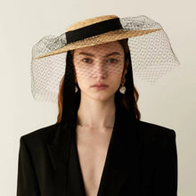 Afbeelding in Gallery-weergave laden, ALY Handcrafted Straw Long Ribbon with Tulle Overlay Ornamented Fascinator Headwear