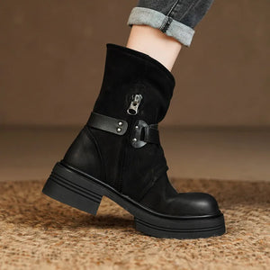 LULE Ankle Boots with Thick Heels and Elastic Round Head - Bali Lumbung
