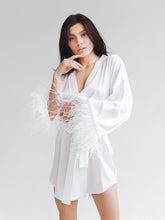 Load image into Gallery viewer, BECKY Elegant Brides Kimono Nightgown Robe Sleepwear Features Beautiful Feathers for a Luxurious Look
