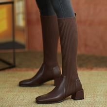 Load image into Gallery viewer, DANIA Thick Heel Knee High Retro Stretch Socks Boots - Bali Lumbung