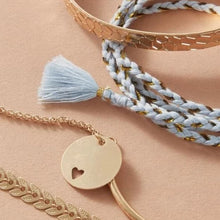Indlæs billede til gallerivisning POE 4 Pcs/Set Vintage Gold e Weave Rope Chain Bohemian Sequin Heart Leaves Tassel Bracelet Set - Bali Lumbung