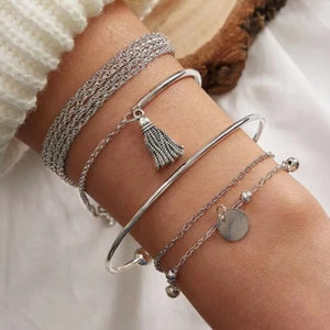 AILA 4 Pcs/Set Tassel Silver Bracelets - Bali Lumbung