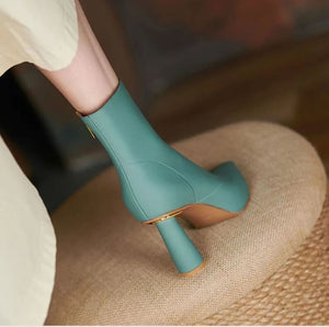 BLYTE #2 Pointed Toe Mid Calf Modern High Heel Boots - Bali Lumbung
