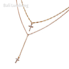 Load image into Gallery viewer, HOLLY Crystal Cross Necklaces Pendants Boho Double Layered Necklace - Bali Lumbung