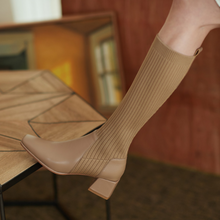 Afbeelding in Gallery-weergave laden, DANIA Thick Heel Knee High Retro Stretch Socks Boots - Bali Lumbung