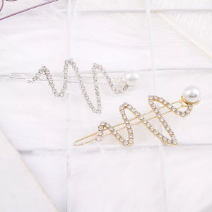 WREN Crystal and Faux Pearl Wave Shape Hair Clips - Bali Lumbung