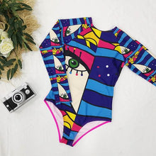 Load image into Gallery viewer, DELPHINE Abstract Long Sleeves Cross Style Monokini Swimsuit - Bali Lumbung