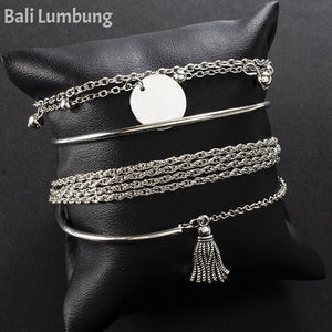 AILA 4 Pcs/Set Tassel Silver Bracelets - Bali Lumbung