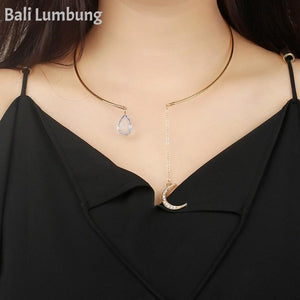 BAI Moon & Teardrop Pendant Open Choker Necklace - Bali Lumbung