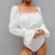 Load image into Gallery viewer, COSMO Bodysuit with Square Collar Lace Back Flare Sleeves