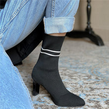 Load image into Gallery viewer, MILO Knits Black Pointed Toe High Heels Sock Stretch Ankle Boots