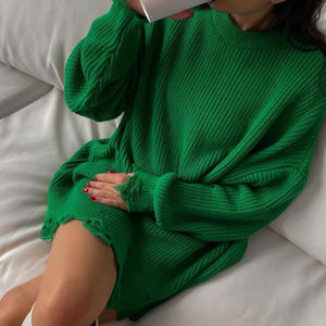 SLOAN Casual O-Neck Long Sleeves Distressed Sweater - Bali Lumbung