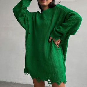 SLOAN Casual O-Neck Long Sleeves Distressed Sweater - Bali Lumbung