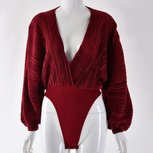 Laden Sie das Bild in den Galerie-Viewer, SIBYL Deep V-Neck Women Bodysuit with Long Sleeve
