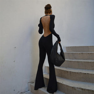 JOLENE One Piece Casual Backless Flare Pants Jumpsuits - Bali Lumbung