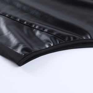 ADALINE Vegan Leather Solid V-Neck Sleeveless Bodysuit - Bali Lumbung