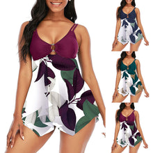 Laden Sie das Bild in den Galerie-Viewer, EVELYN Plus Size Leaf Prints V-Neck Tankini Set Two Pieces Swimwear Size S-XXL