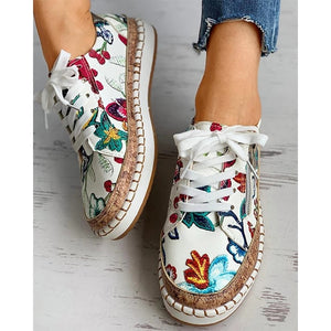 GHEA Cute Fashion Style Casual Flower Printed Lace-Up Platform Sneakers