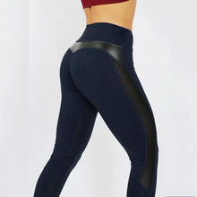 Cargar imagen en el visor de la galería, DEVOUR Women&#39;s High Waist Fitness Legging Mesh and PU Leather Patchwork Yoga Pants