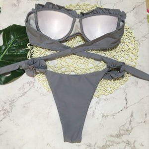 EVANGELINE Bandeau Ruffled Bikini Swimwear Women Swimsuit